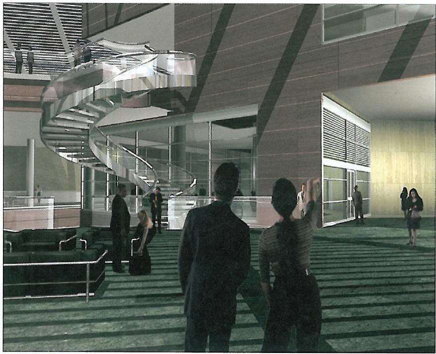 Entry 4 — interior reception space with curved stair