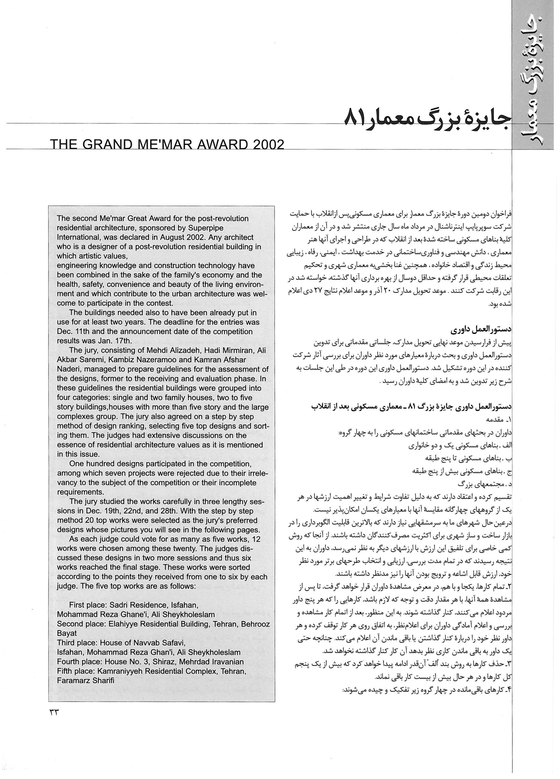 2nd Grand Memar Award Jury Report: Post-Revolution Residential Architecture