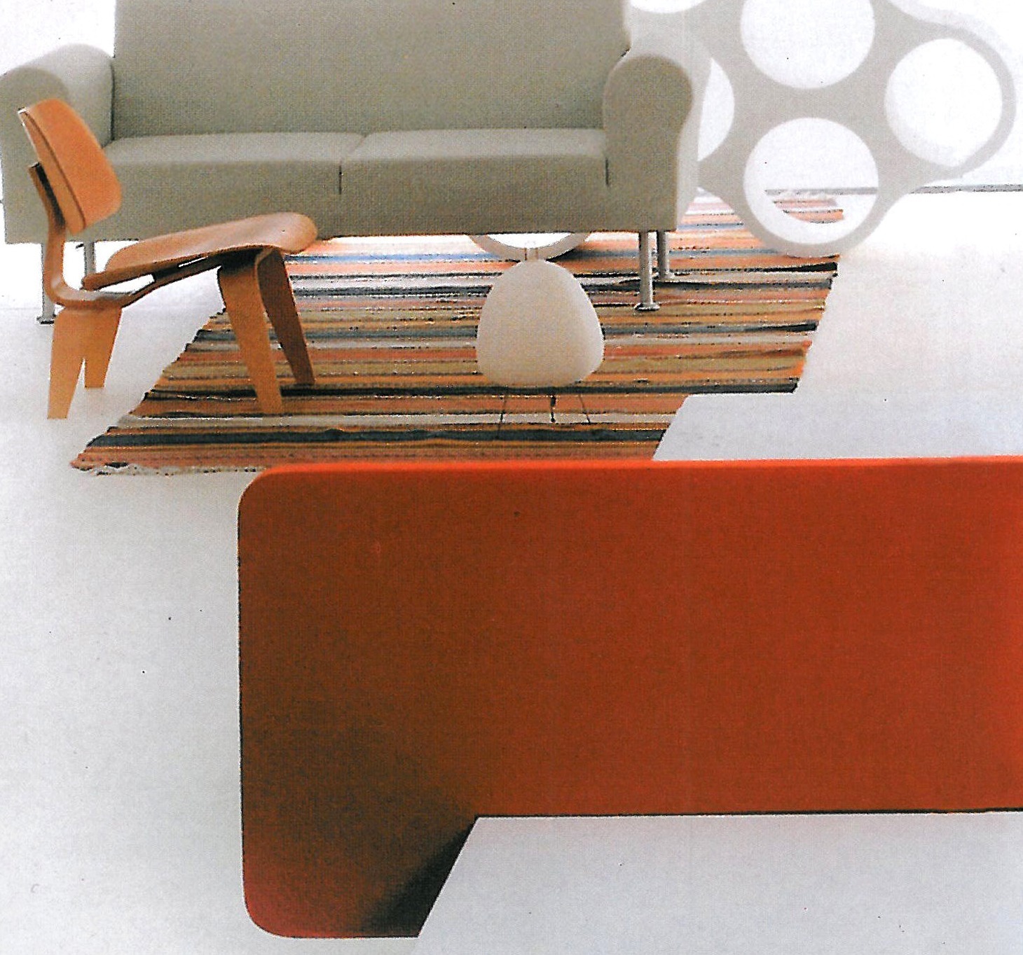 View towards the perforated-circle wall from the sitting corner
