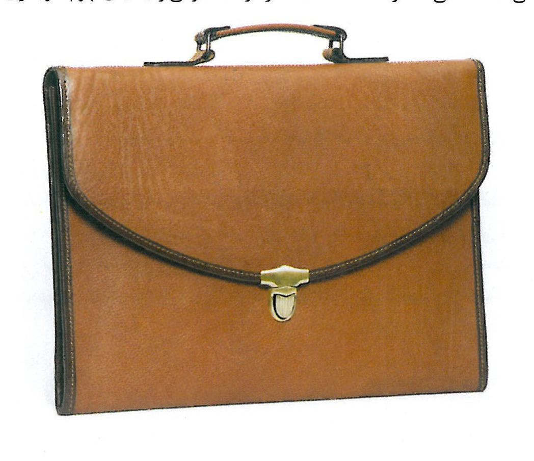A tan leather briefcase