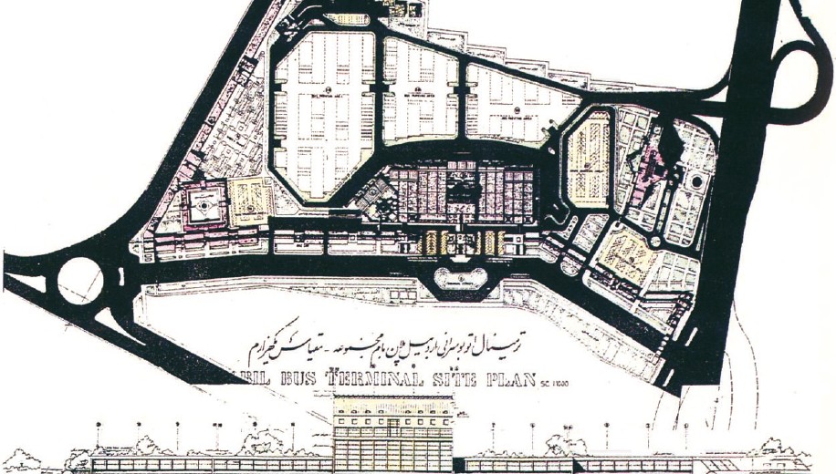 Site plan + elevation of the Ardebil Bus Terminal complex