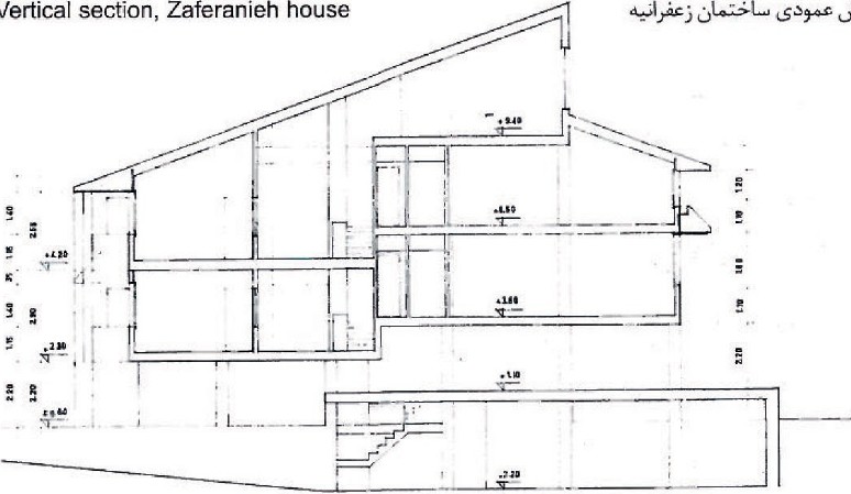 Vertical section drawing of the Zaferanieh house