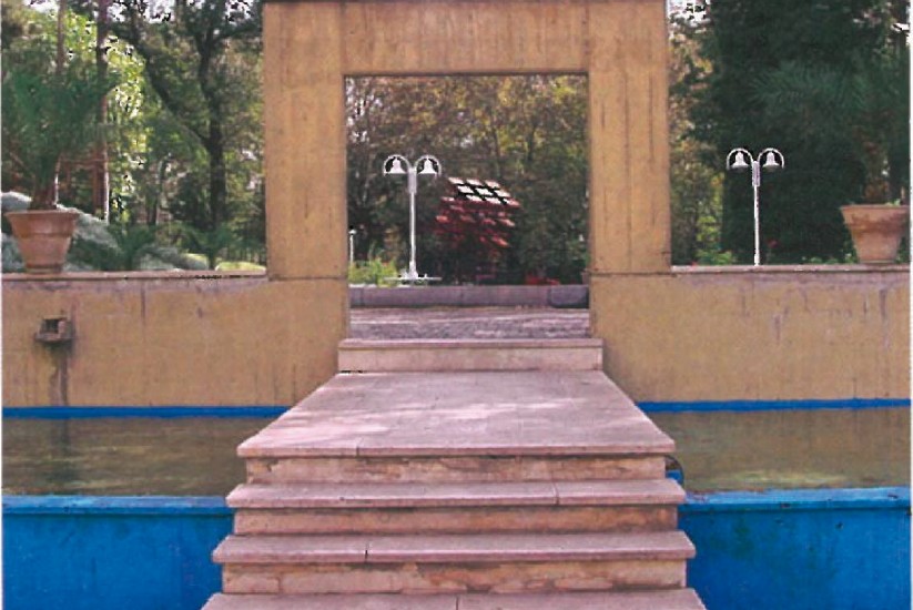 Stone-tiled concrete bridge and stairs