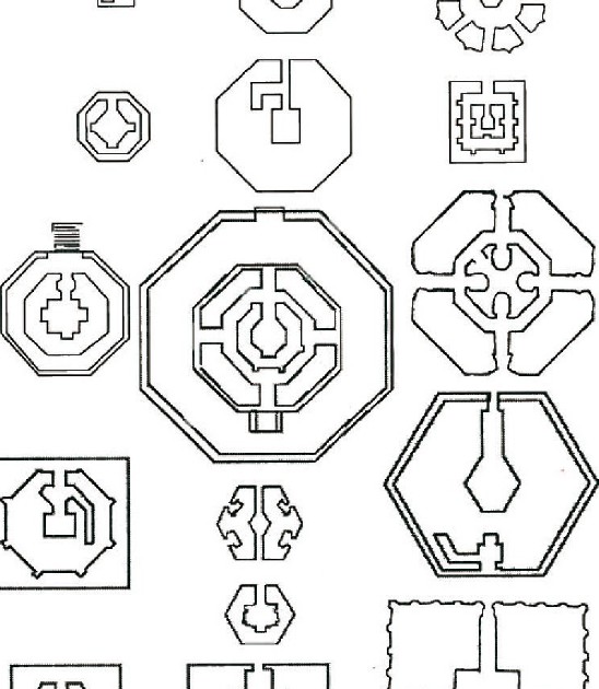 Comparative plate of pagoda plans — different geometric layouts (octagonal, square, cross) all built in masonry