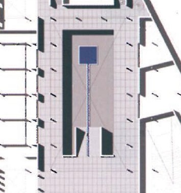 Roof plan of the 2nd-place Parsan / Dayereh proposal — triangular layout with central skylight-rimmed courtyard