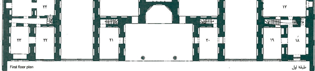 First floor plan of the Tribunal building showing the symmetrical layout around the two-column ivan