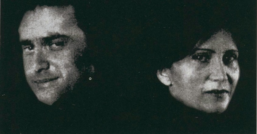 Black-and-white portrait of the two architects of Foreign Office Architects: Farshid Moussavi and Alejandro Zaera-Polo
