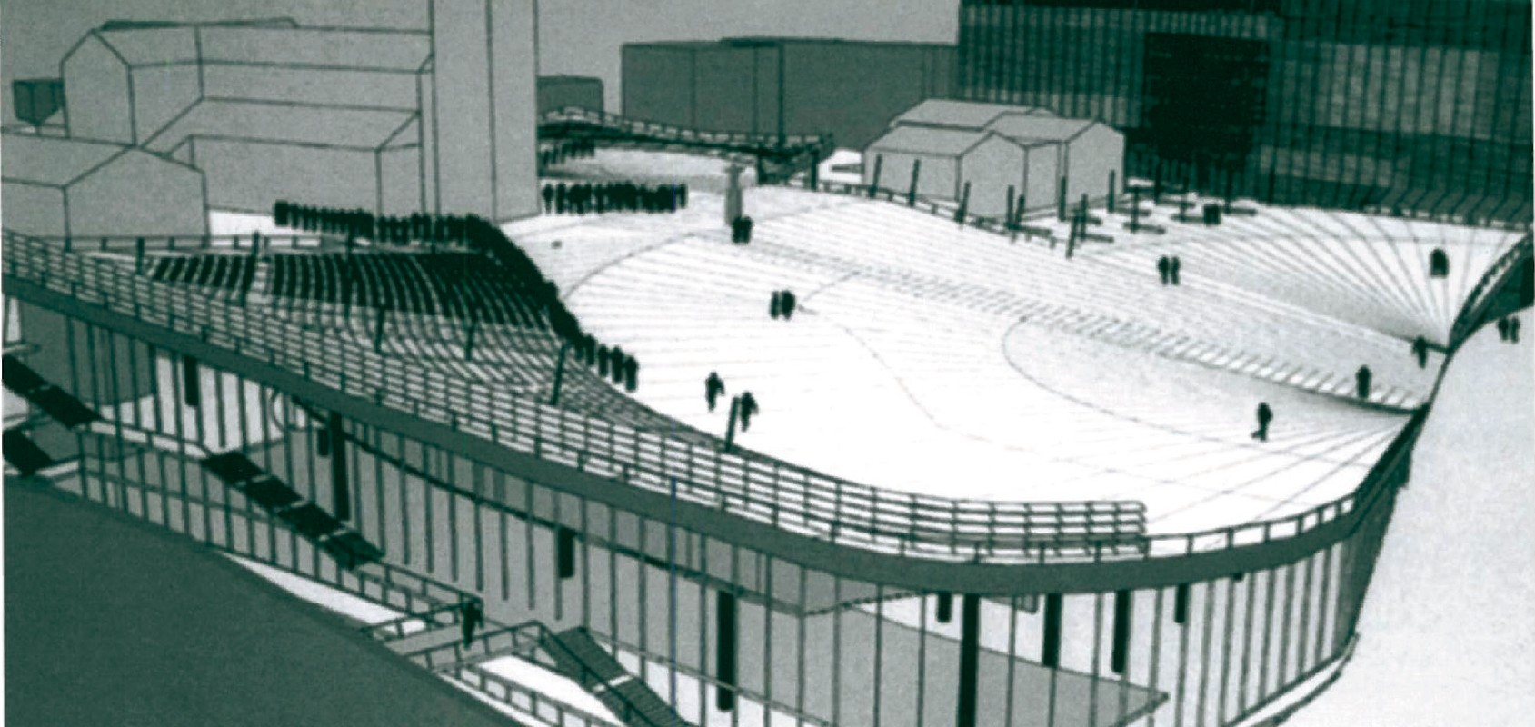 FOA's Myeong Dong Cathedral Square proposal in Seoul: a long folded canopy and amphitheatre