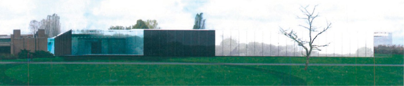 Long horizontal proposal with reflective black cladding by Xaveer De Geyter (Brussels) for the Lille Modern Art Museum extension