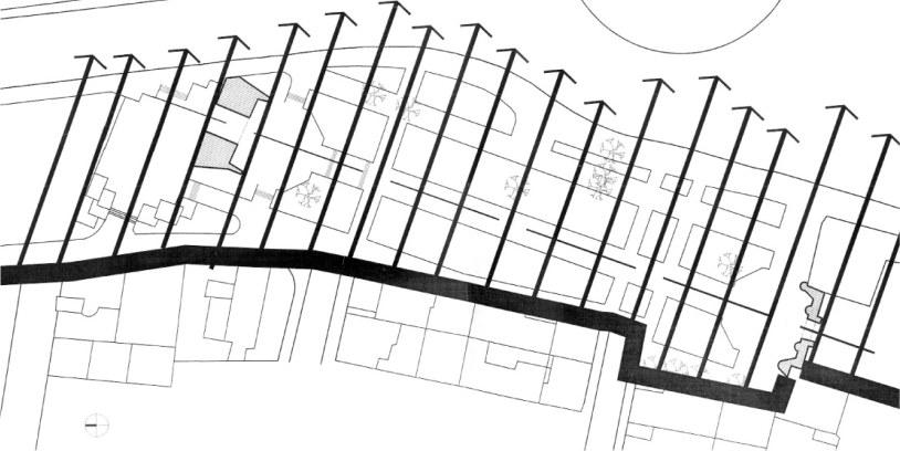 3D wireframe diagram showing the asymmetry of urban space in relation to surrounding building masses