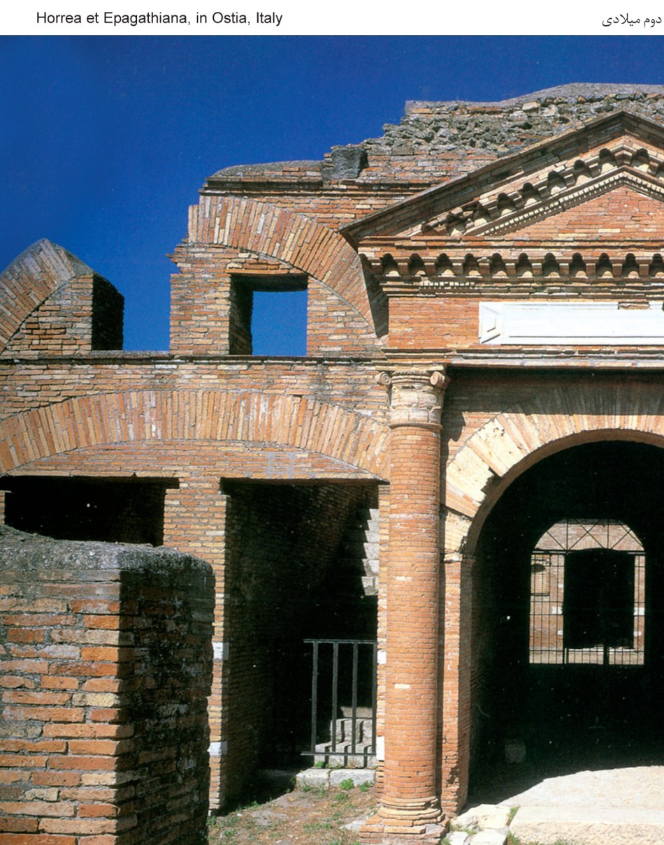 Brick-built Horrea Epagathiana warehouse, Ostia, Italy — Roman vaults and columns of the 2nd century AD