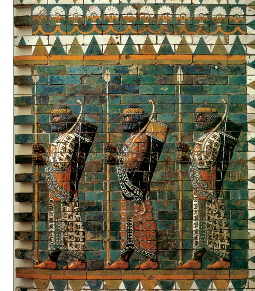 Achaemenid soldiers rendered in coloured glazed bricks, from the palace of Susa, 5th–6th centuries BC