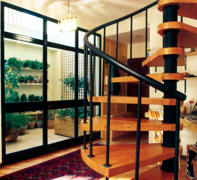 The spiral staircase.
