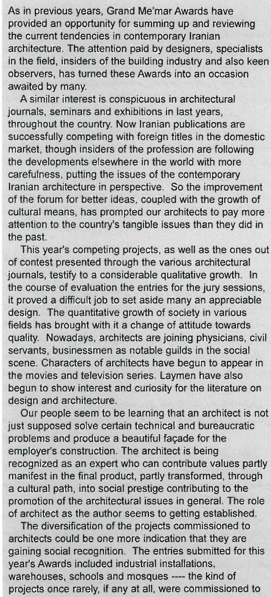 The Grand Me'mar Awards 2005 and Independent Tendency in Architecture