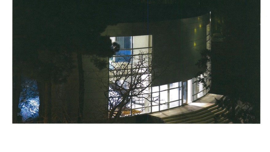 Tehran Telemetry Center night view with tree and stepped entrance