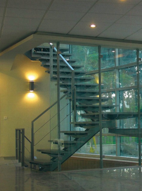 Tehran Telemetry Center main staircase against full-height glass wall