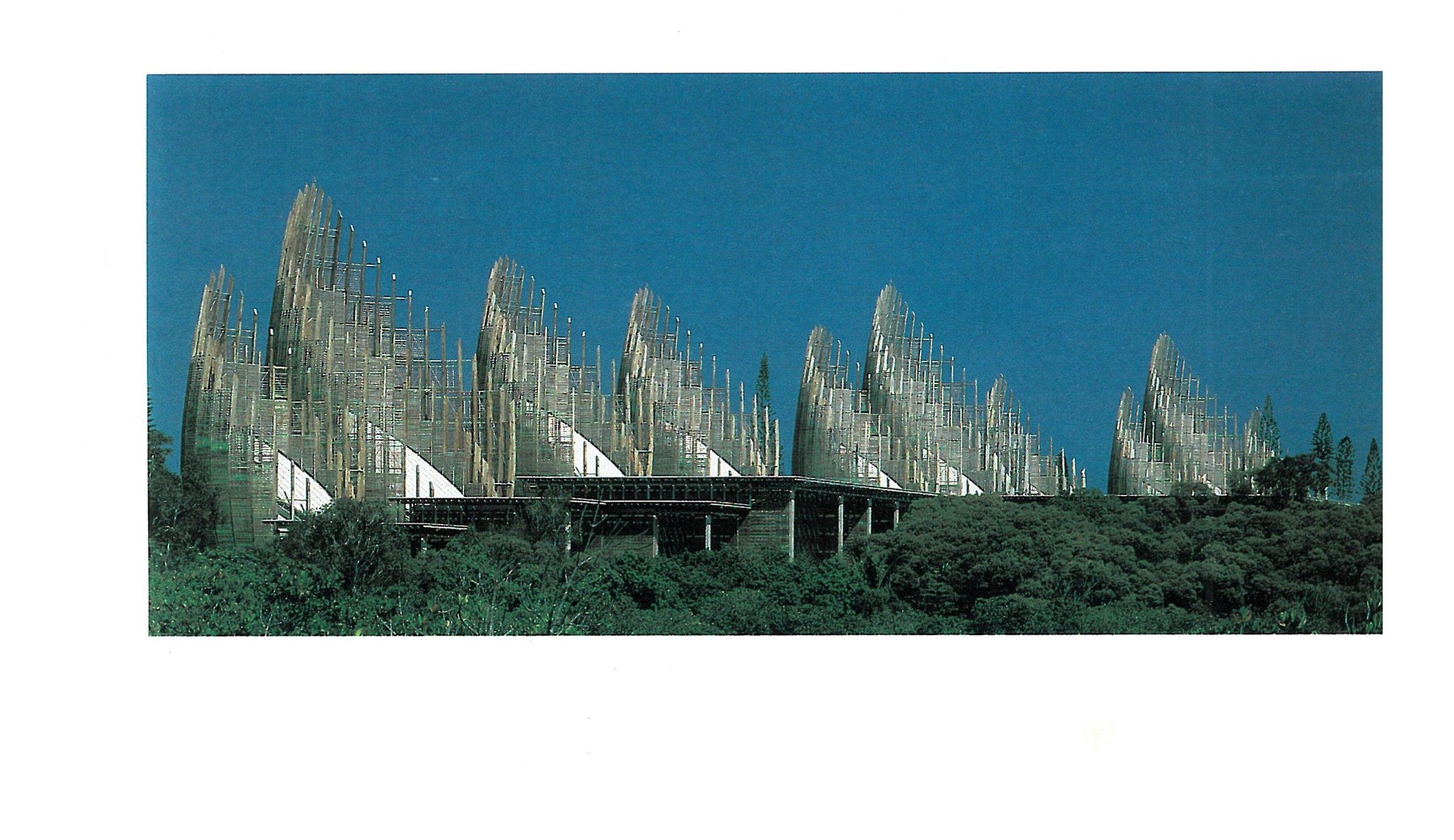 Exterior view of the shells against the blue sky