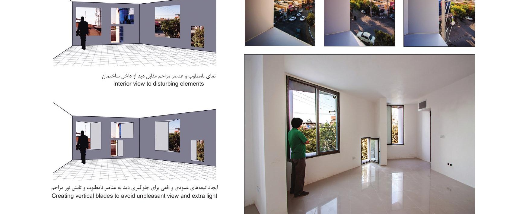 دیاگرام و نماهای داخلی — عناصر مزاحم و تیغههای عمودی