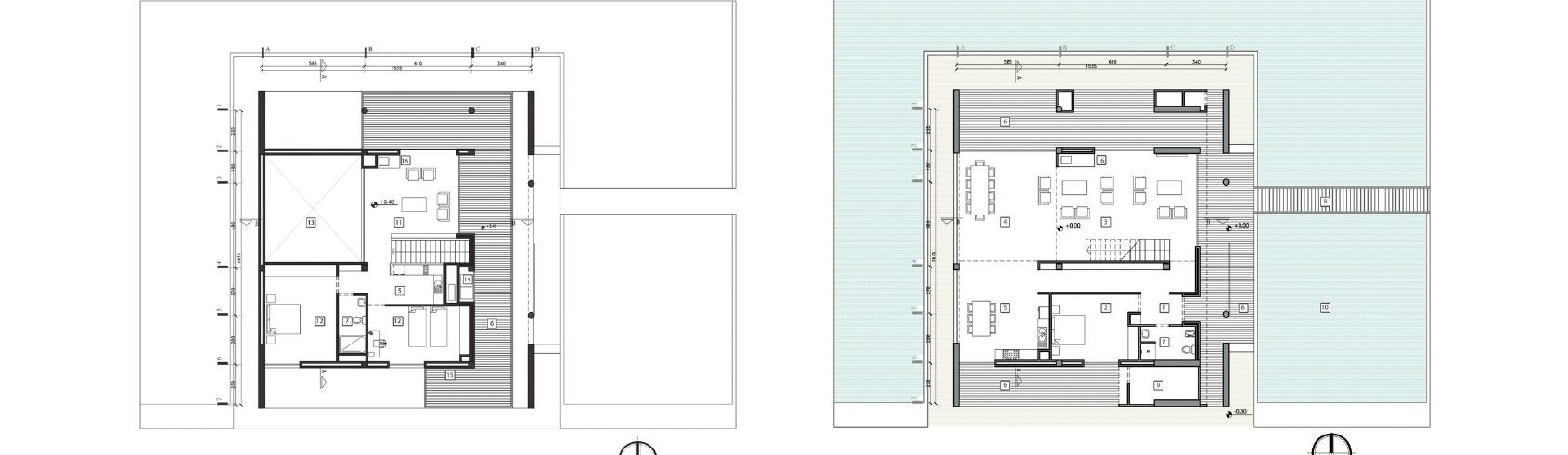 Two floor plans showing the kooshk quadripartite organisation