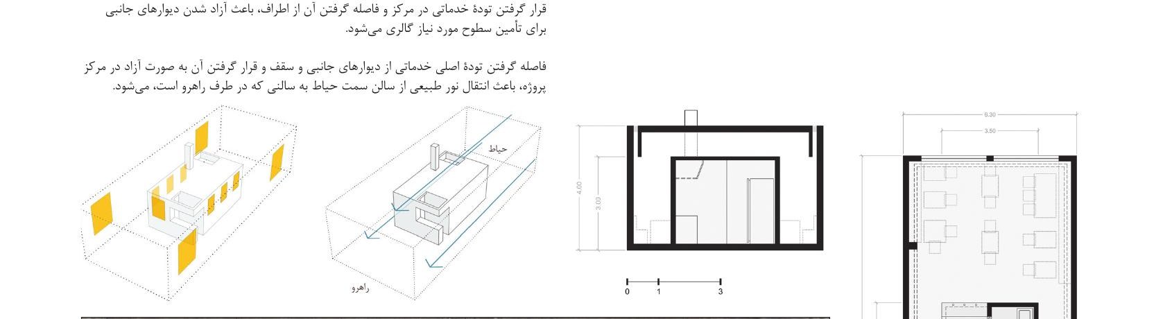 Two axonometric concept diagrams alongside floor and reflected ceiling plans