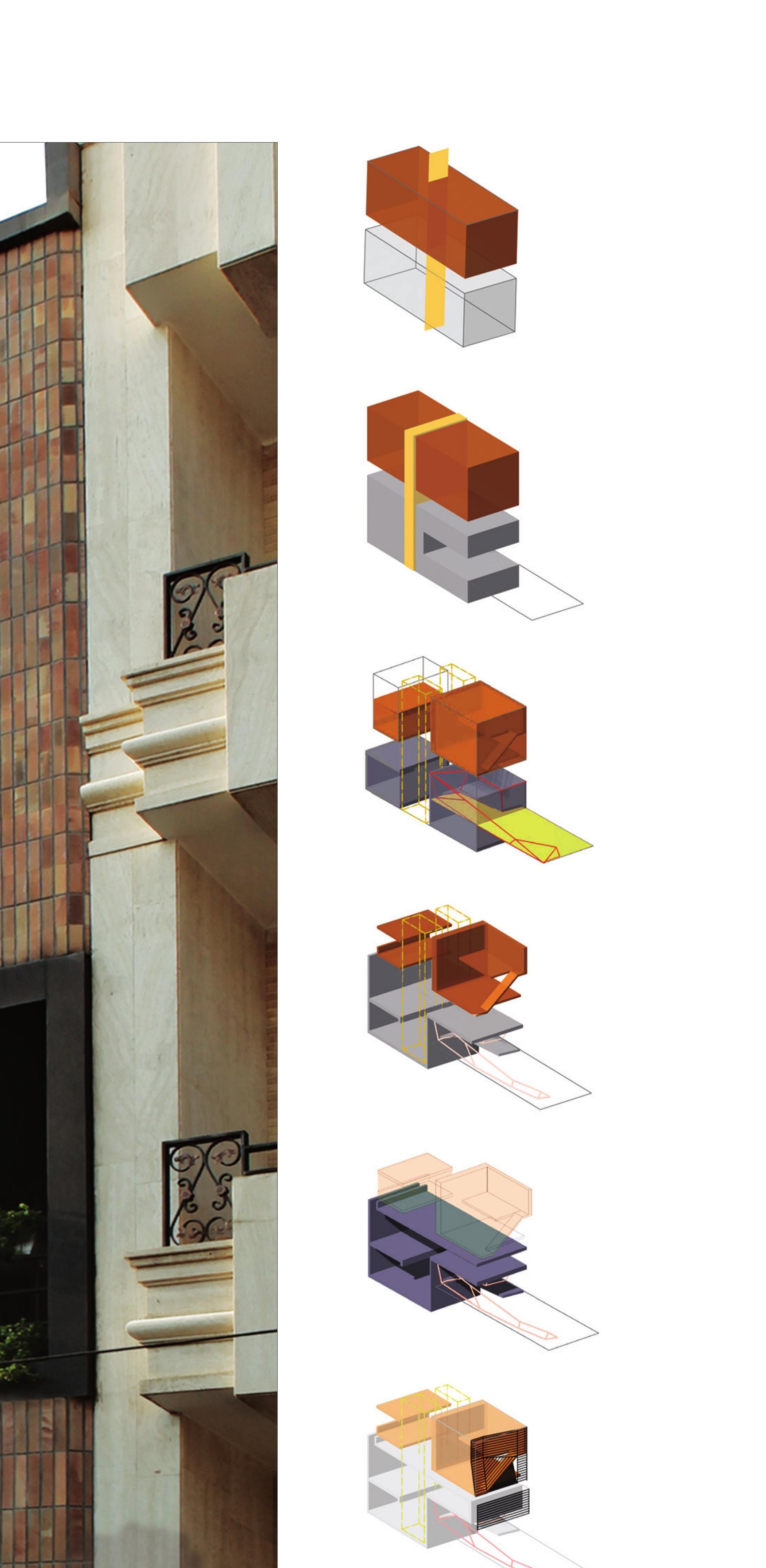 Six-step massing axonometric