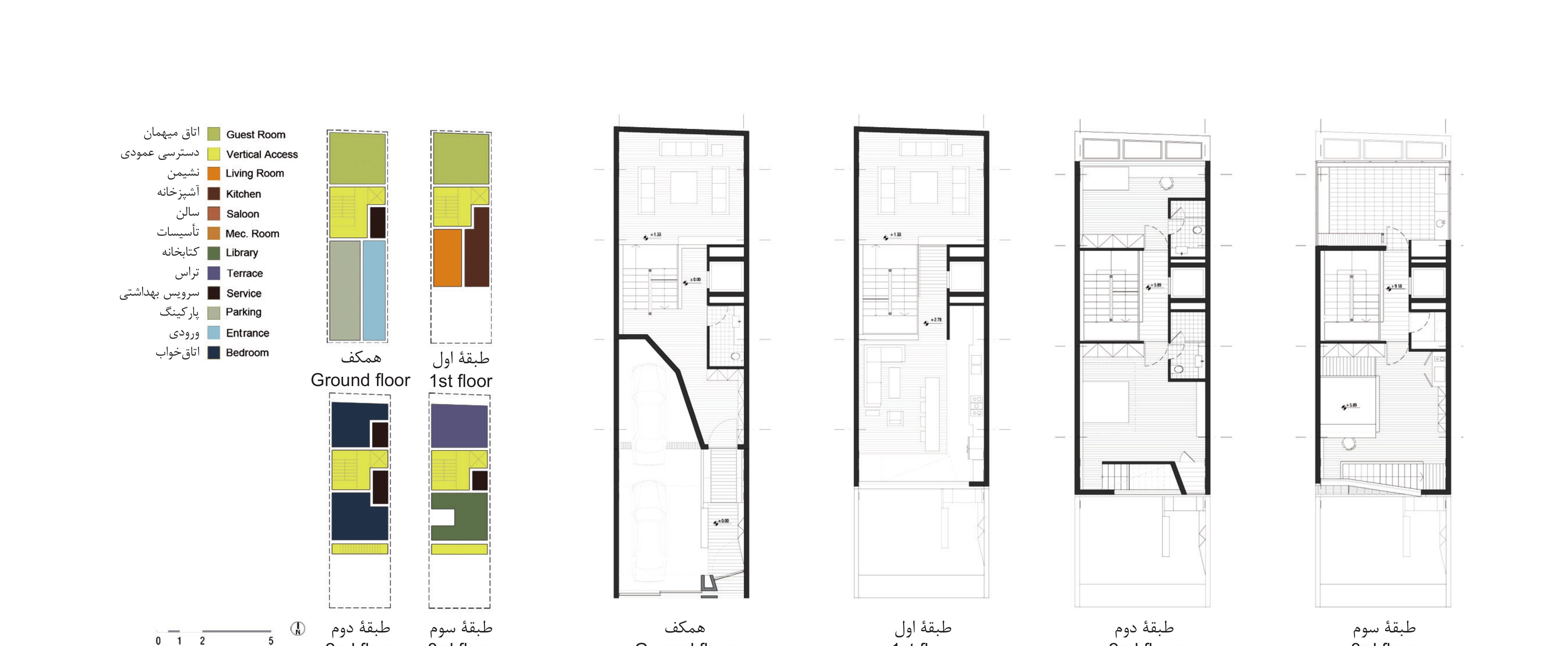 Floor plans, 5 levels
