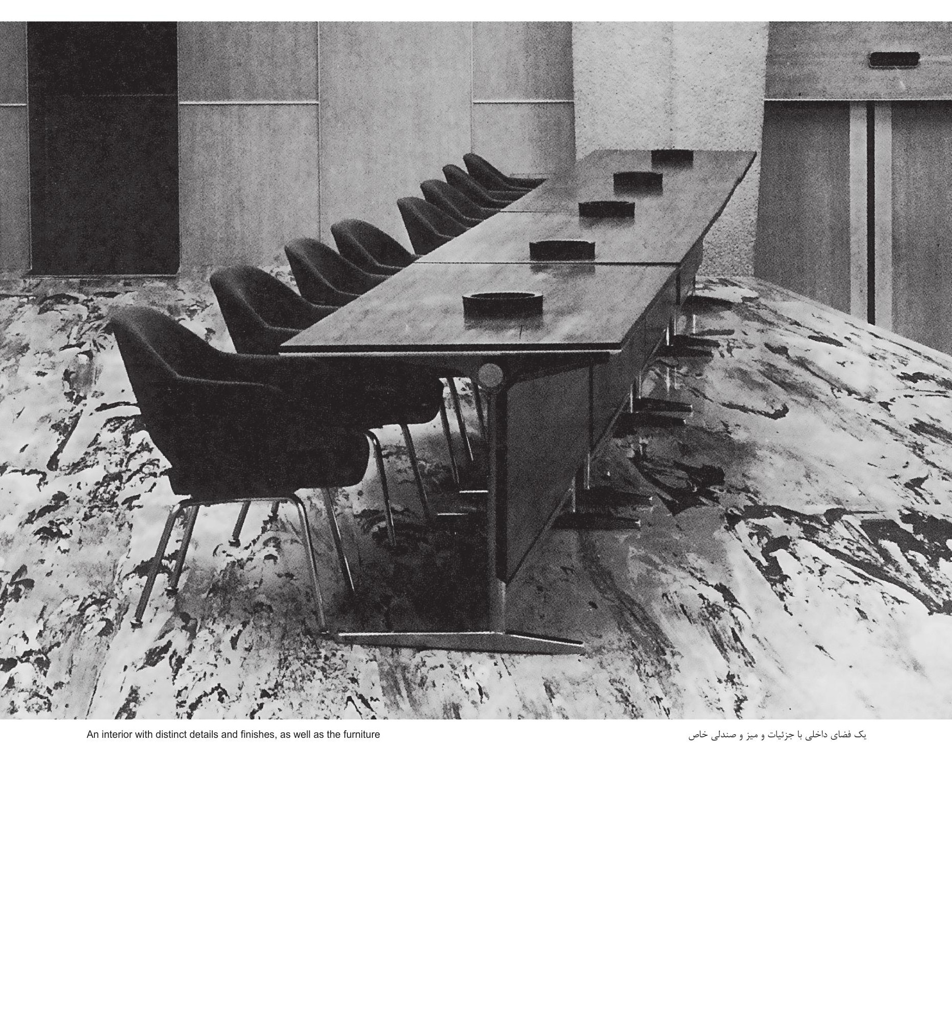 An interior with distinct details and finishes, as well as the furniture