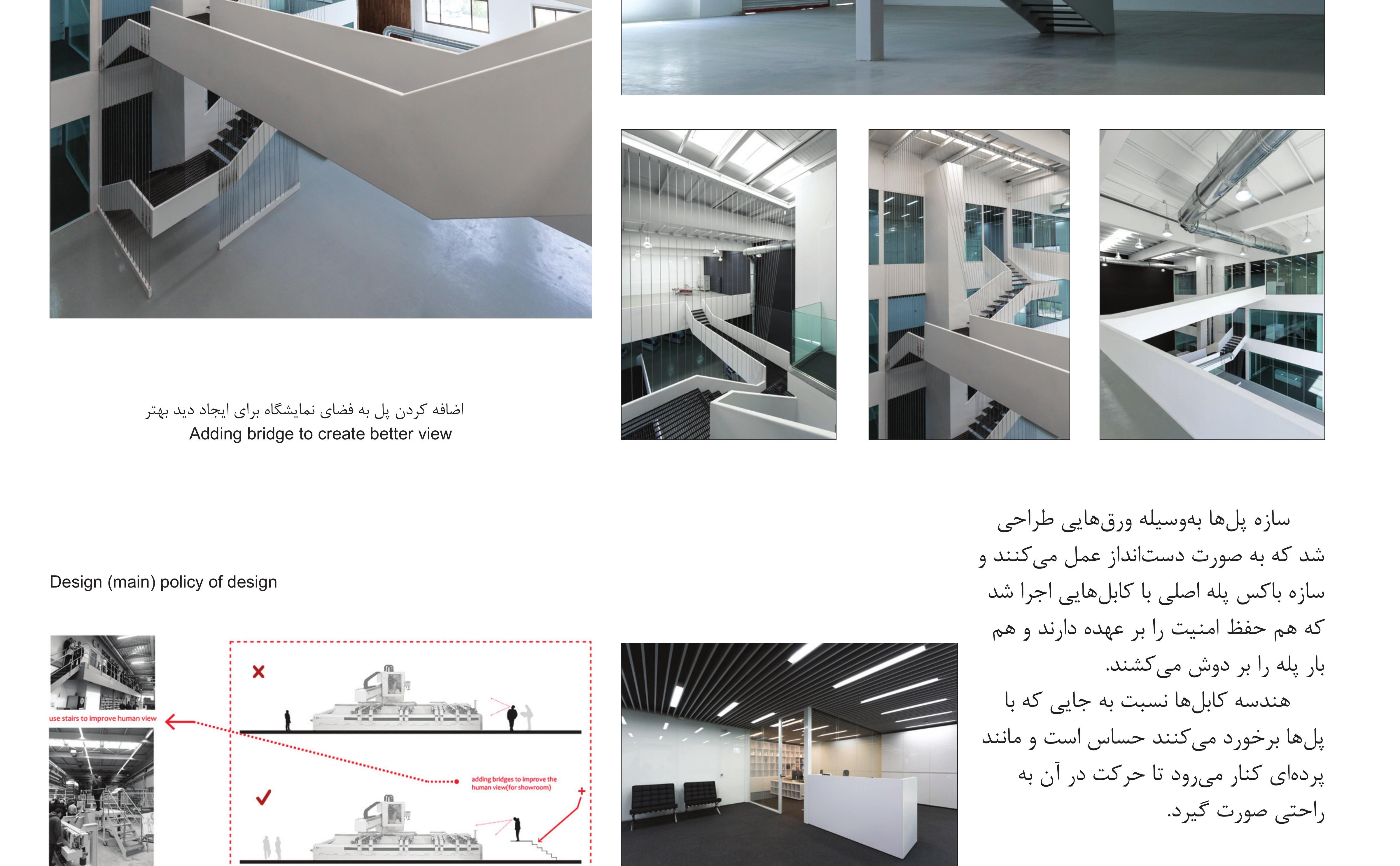 Design policy: comparative scenarios with and without the bridges, against the model and original sketch.
