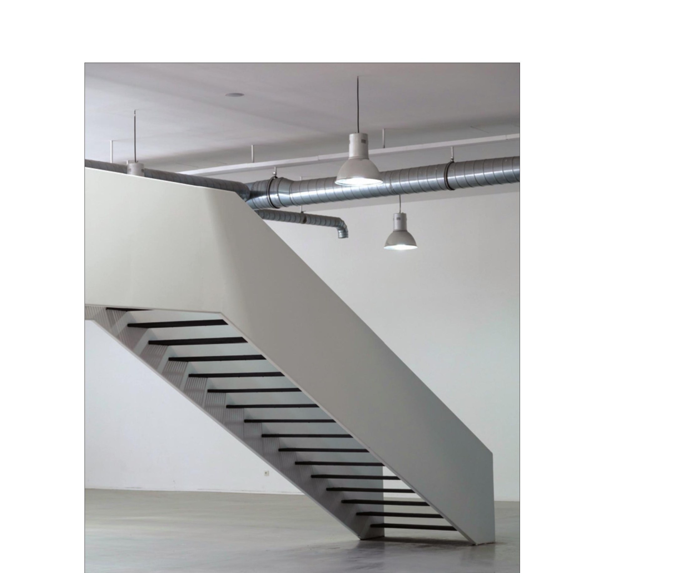 Stair detail — cable-truss support and the steel plates that form the treads.
