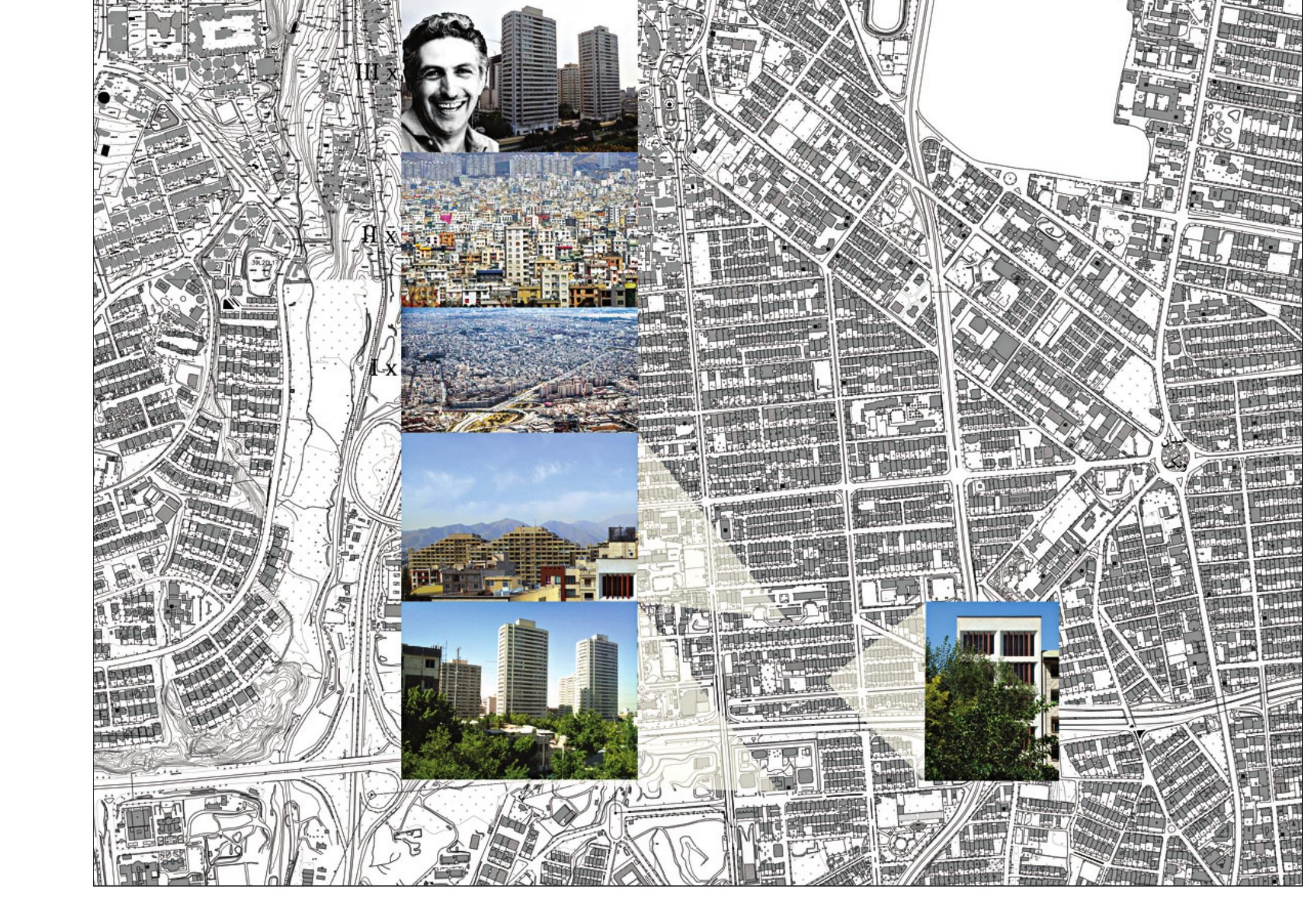 Aerial site map showing the project location amid the Saman complex and Vanak Park towers.