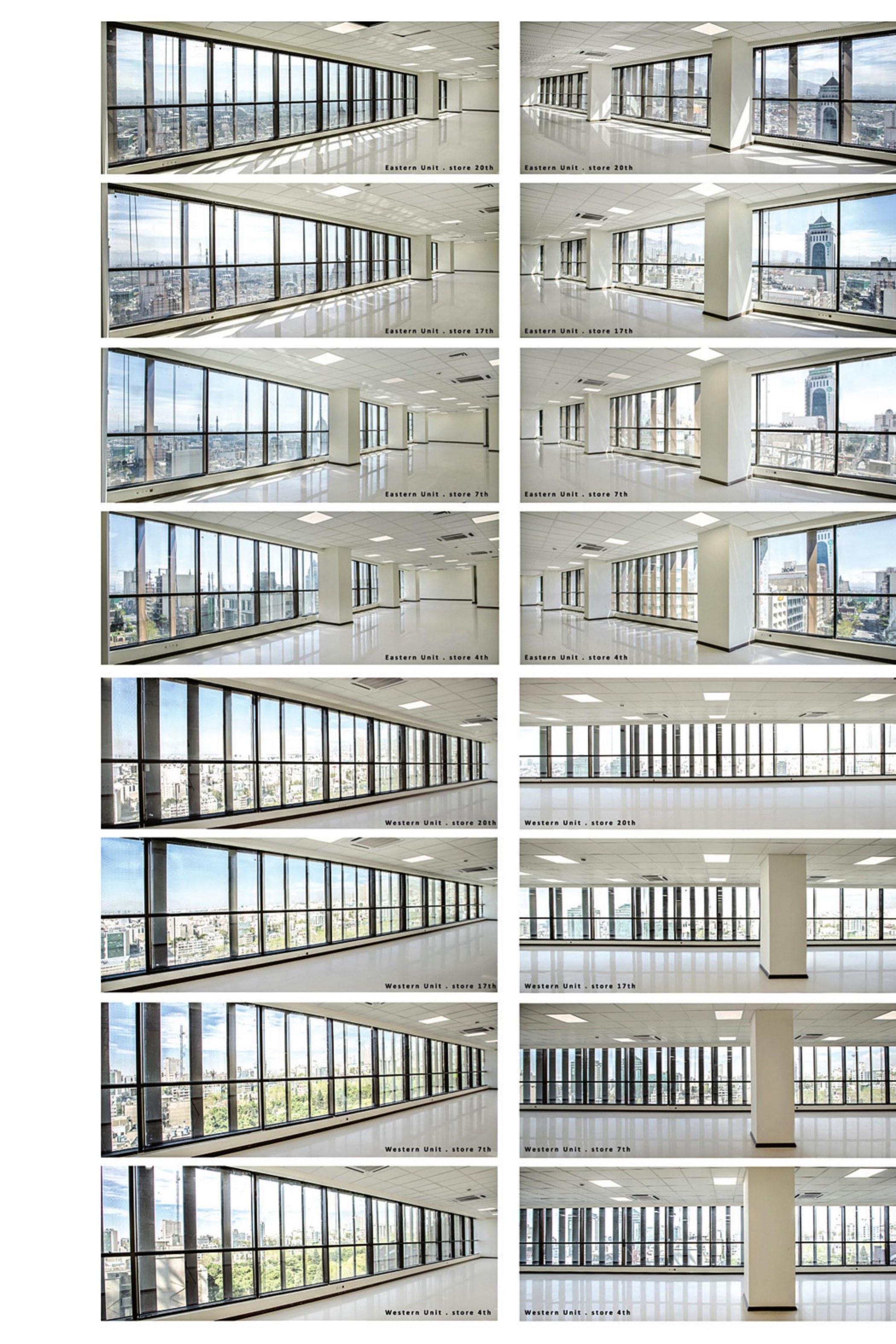 Repeating elevations of east and west office units across stores 4 through 20.