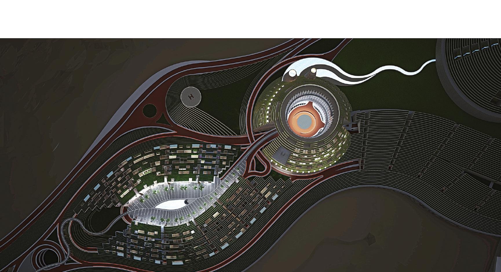 Night-time aerial of the central public node