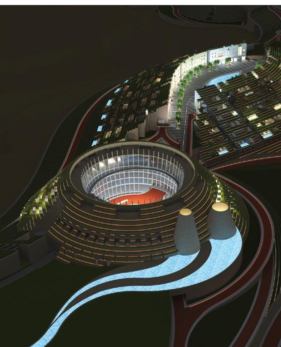 Night view of the circular amphitheatre at the public centre