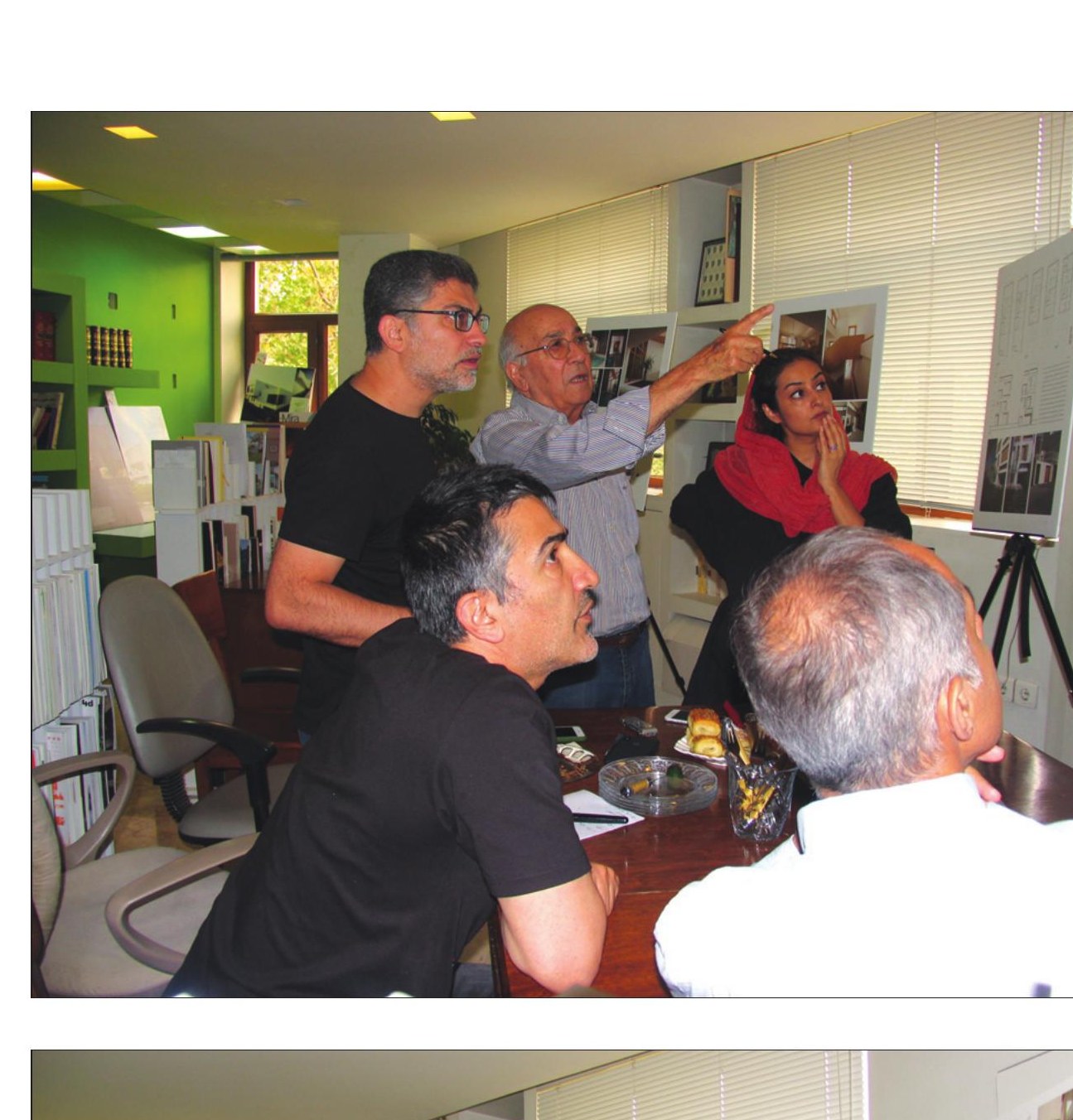 Jurors examining project boards