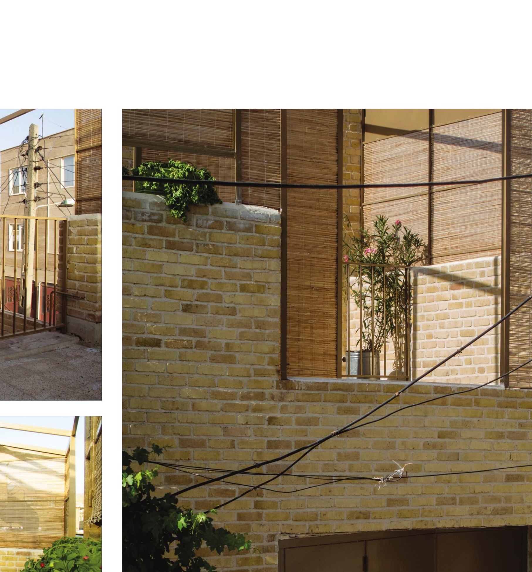 Brick wall with bamboo balcony detail
