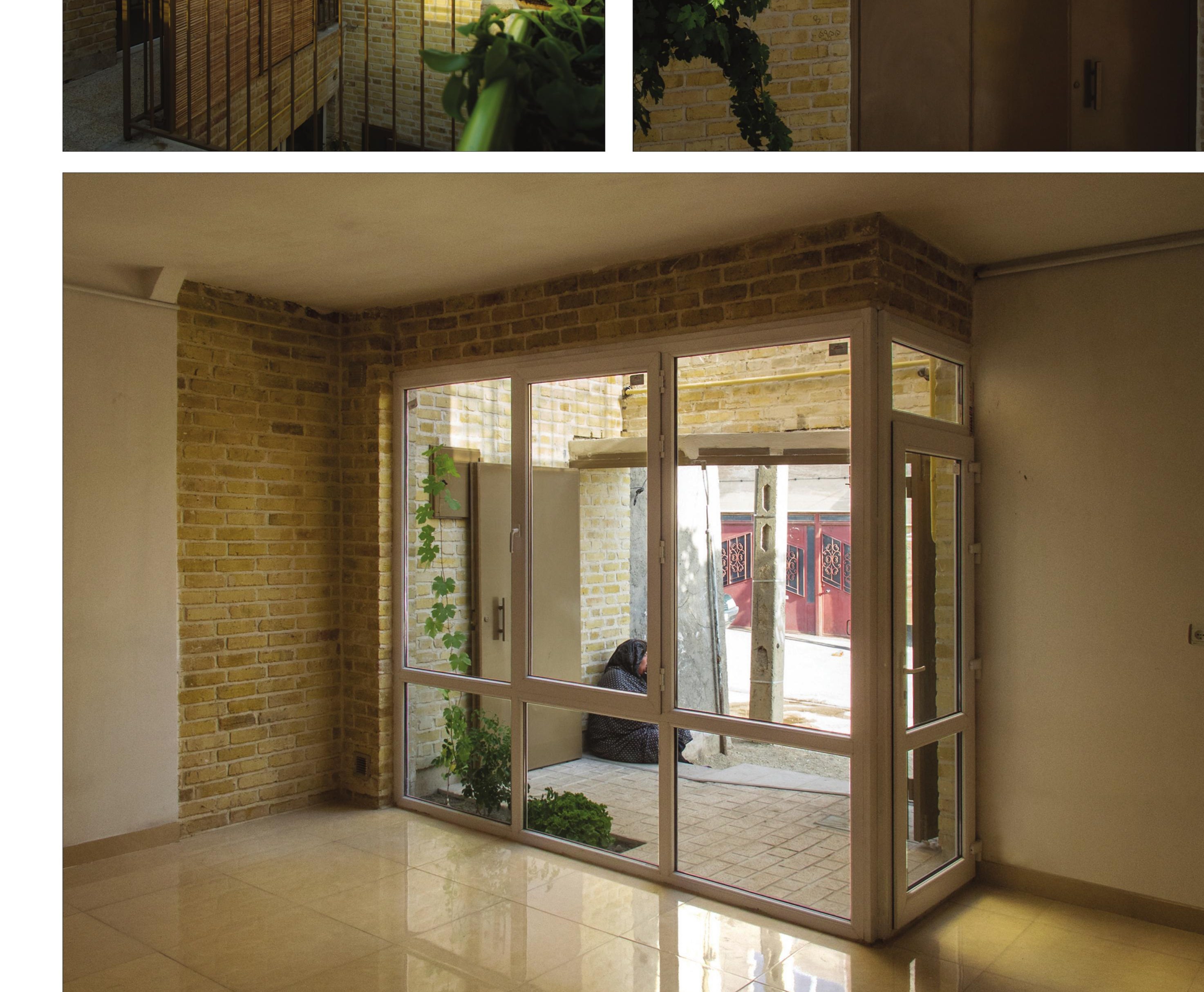 Interior glass wall to the courtyard