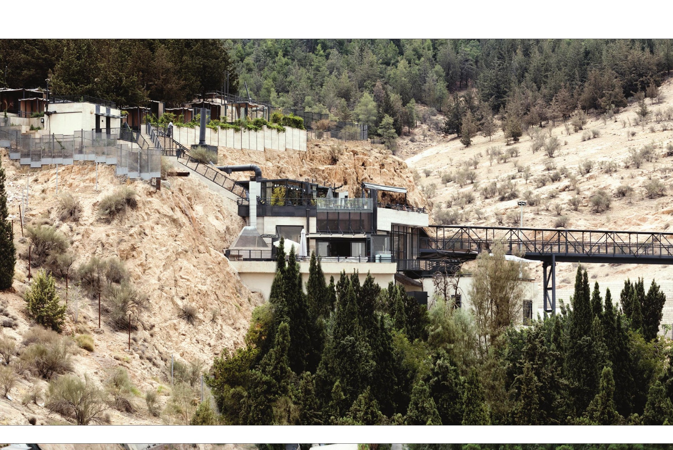 Mountain bridge with restaurant volume