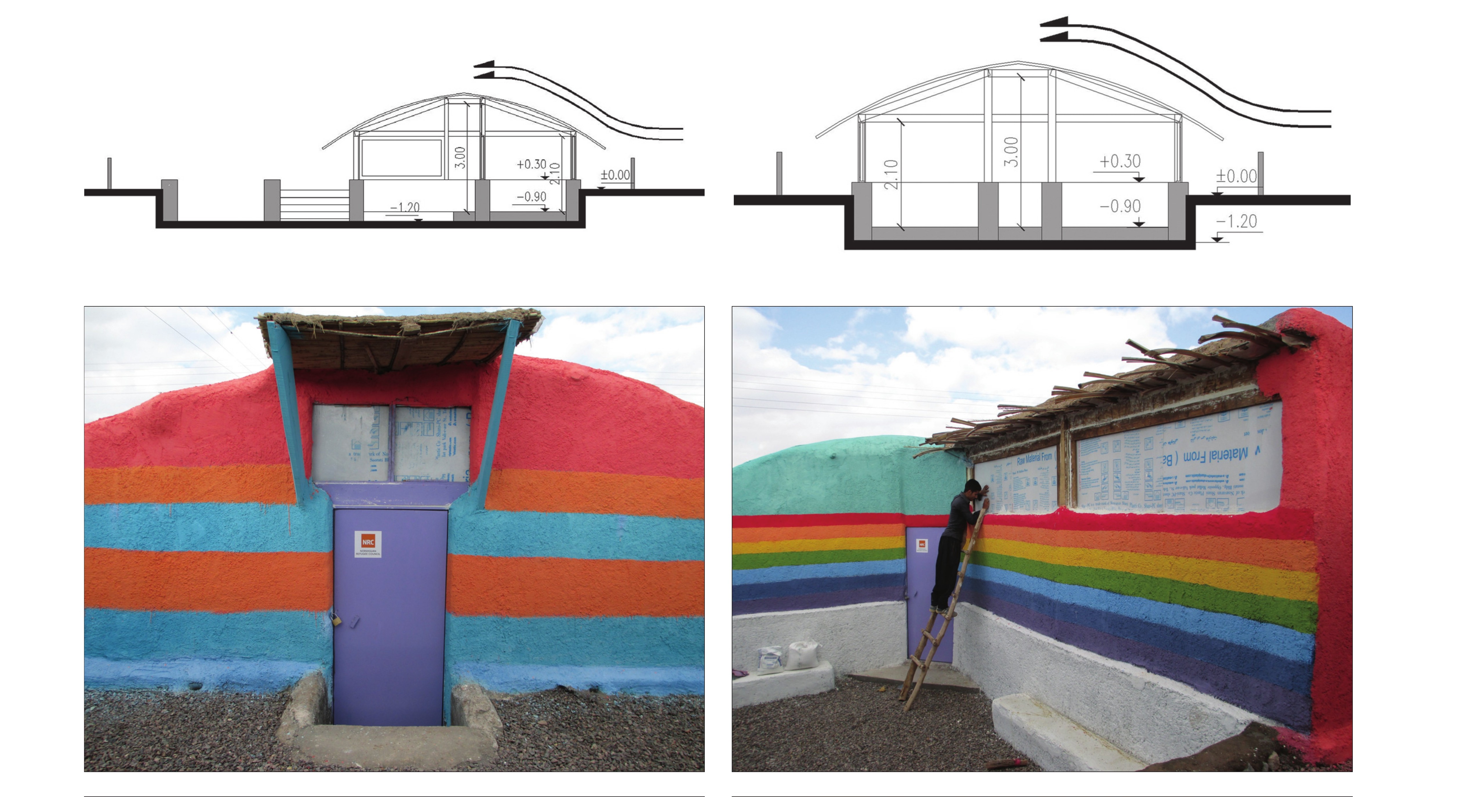 Climatic sections and painted shelter facades