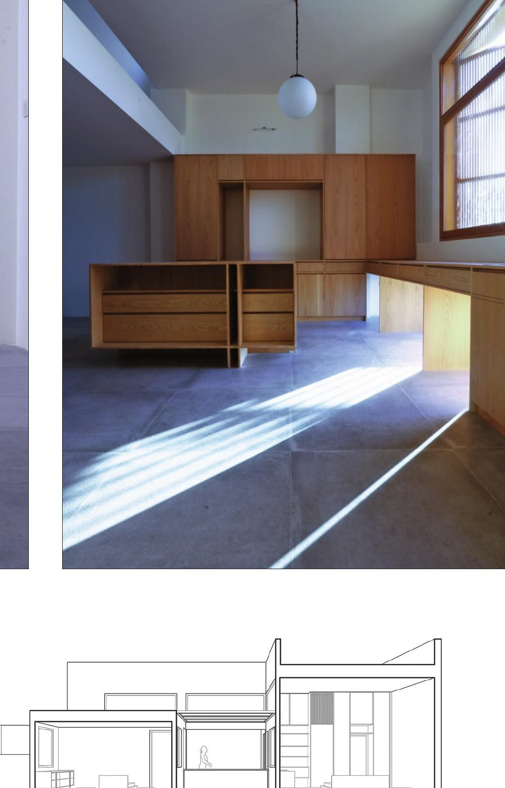 Kitchen with wood-clad surfaces