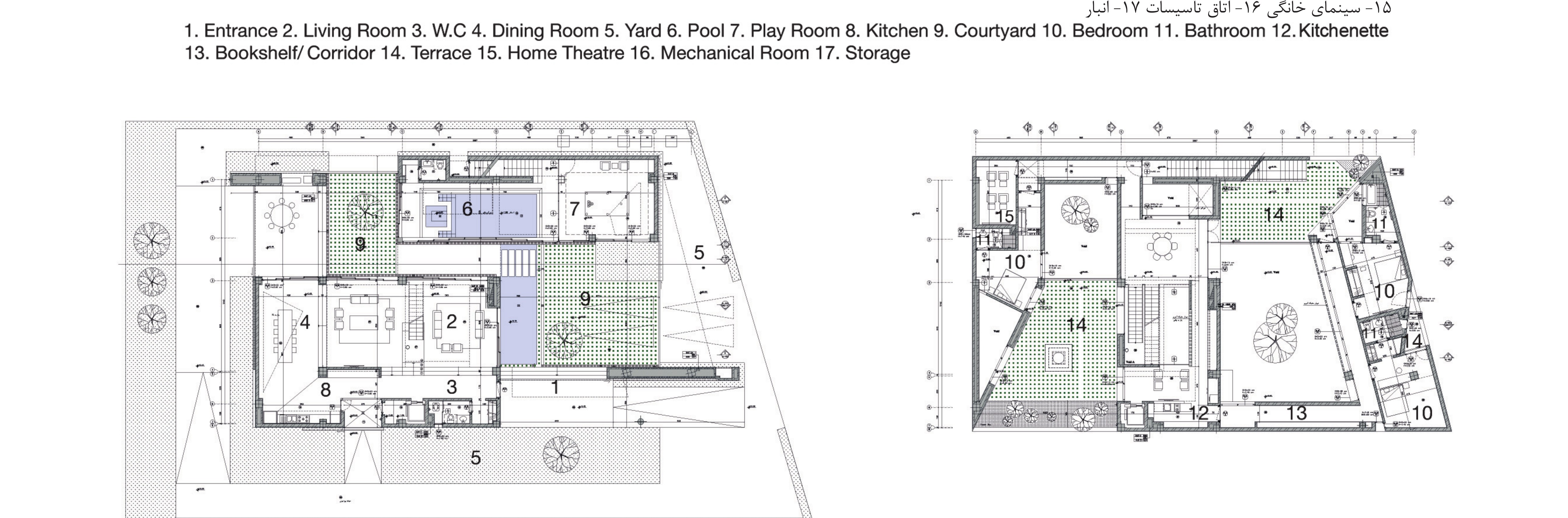 Basement and ground-floor plans