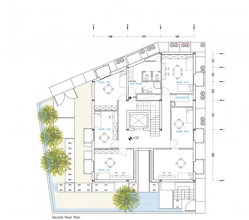 Section showing the sloped volumes