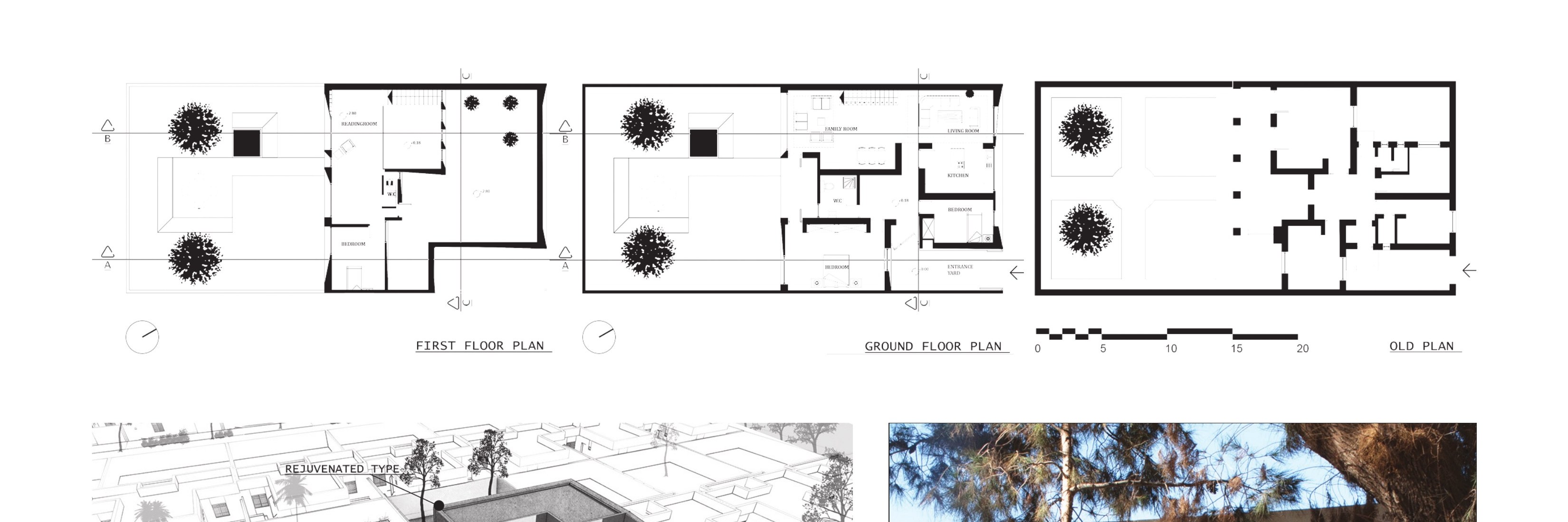 First, ground and roof plans