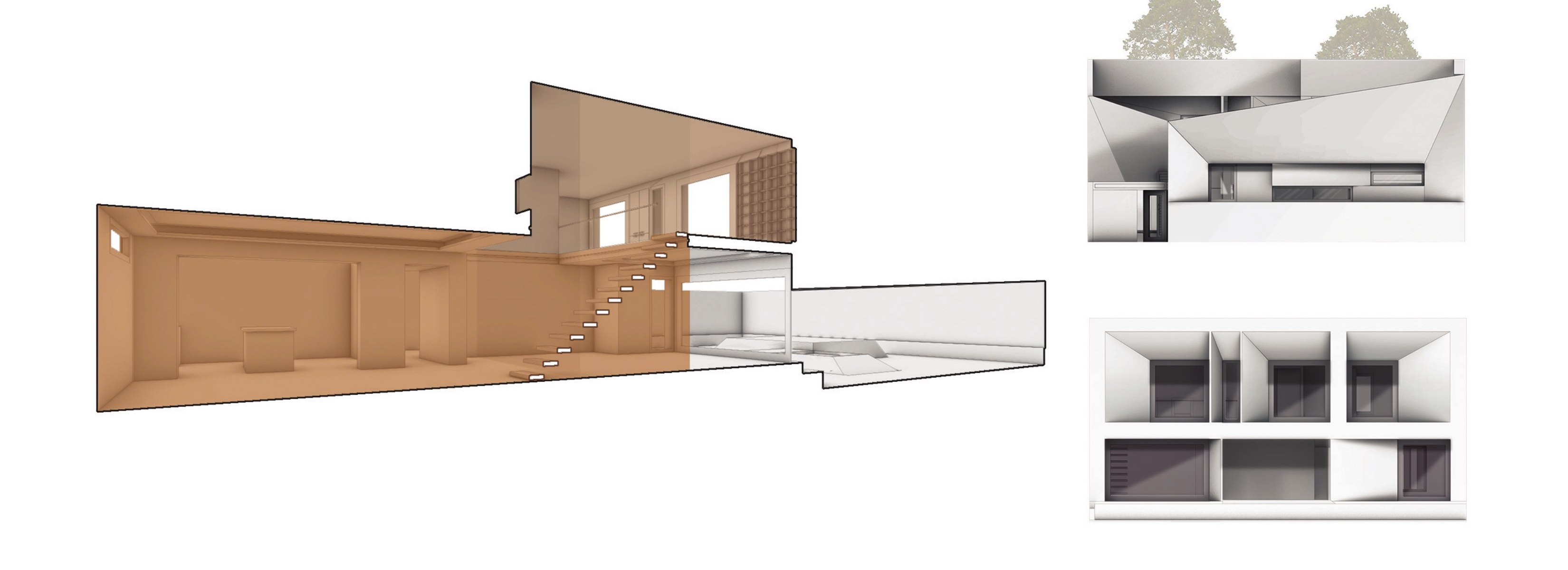 Axonometric section + double-height interior
