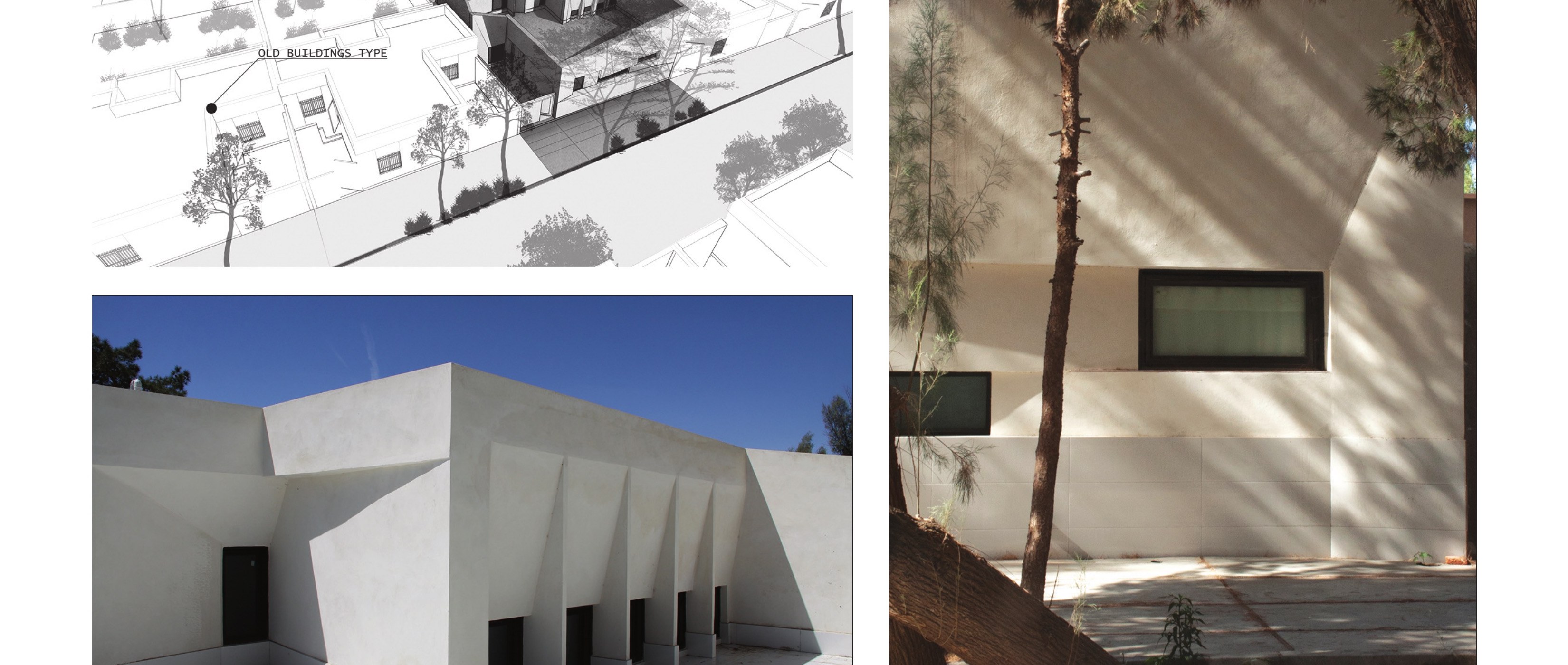 Y-shaped sun-shadow wall + sloping street facade