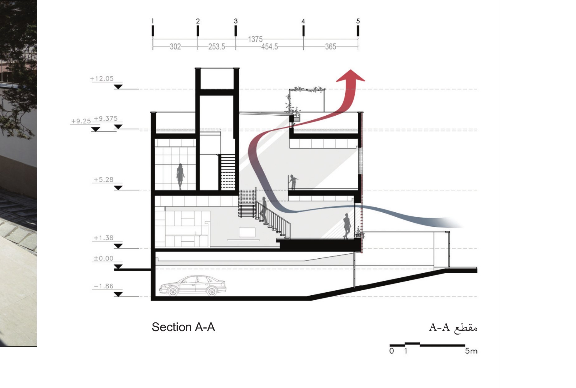 Section A-A through the four-level cubic volume