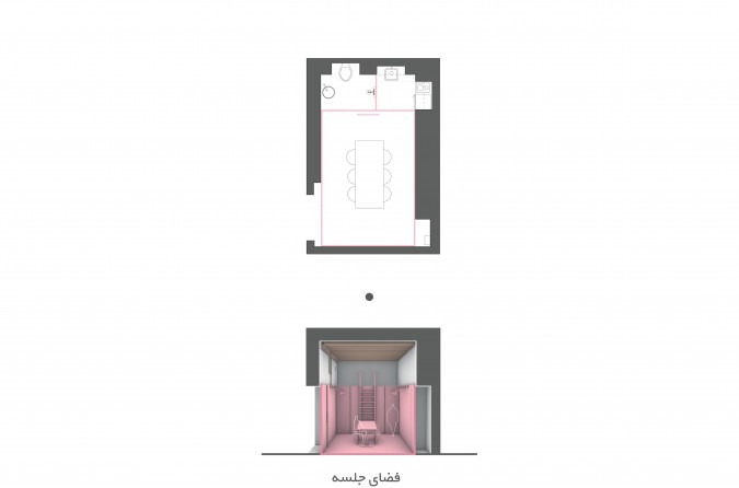 گونه‌ی دیگر از جلسه: میزی کوتاه‌تر در وسط، دو صندلی روبه‌رو ـــ برای جلسه‌ای صمیمی‌تر.