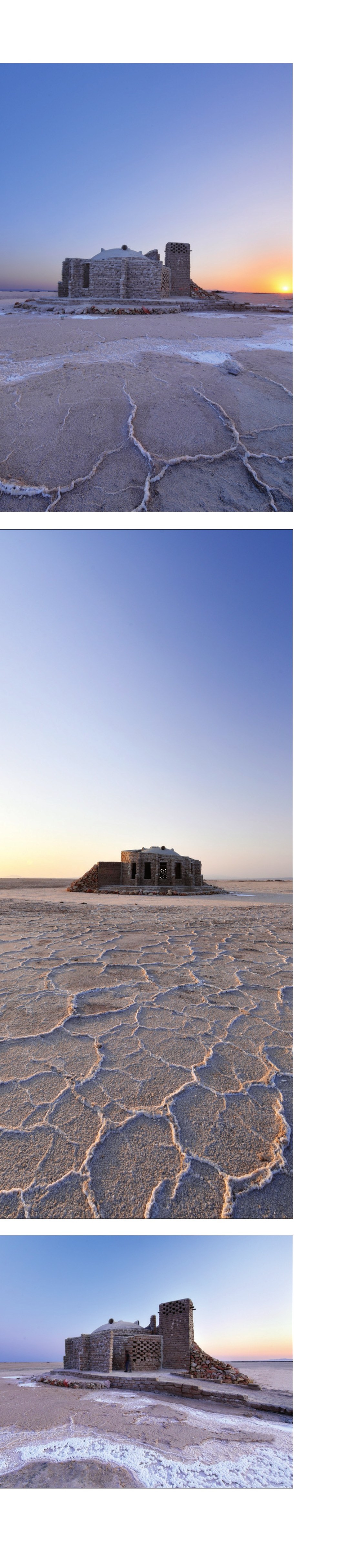 Three views of the palace across the Salt Lake