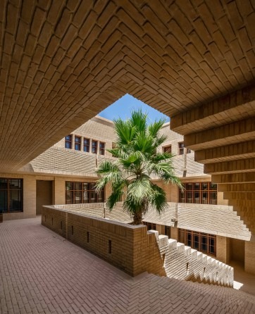 Through passage stitched into the building's interior