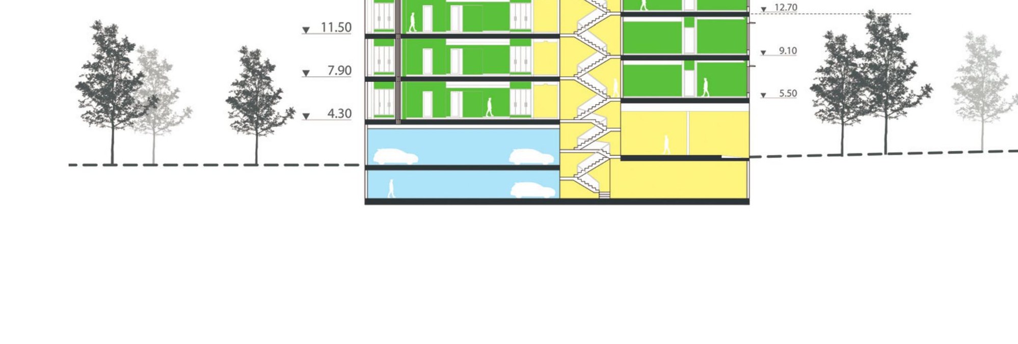 Section with parking / public / residential zones