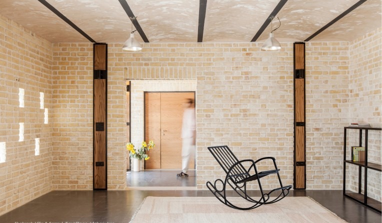 Front facade of Horse City Farm Villa Shahrasb with its arched openings and shallow brick vaults